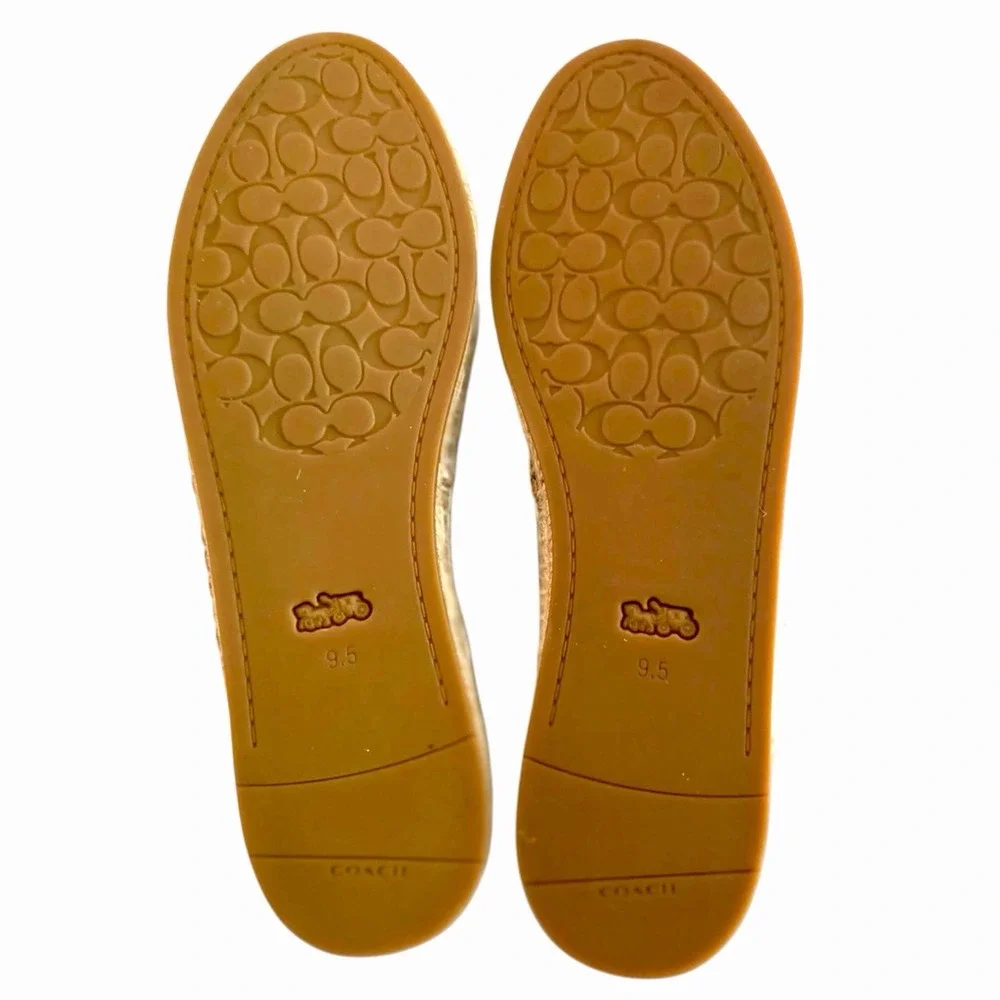 Coach Carley Metallic‎ Pale Gold Signature Espadrille Flats Size 9.5